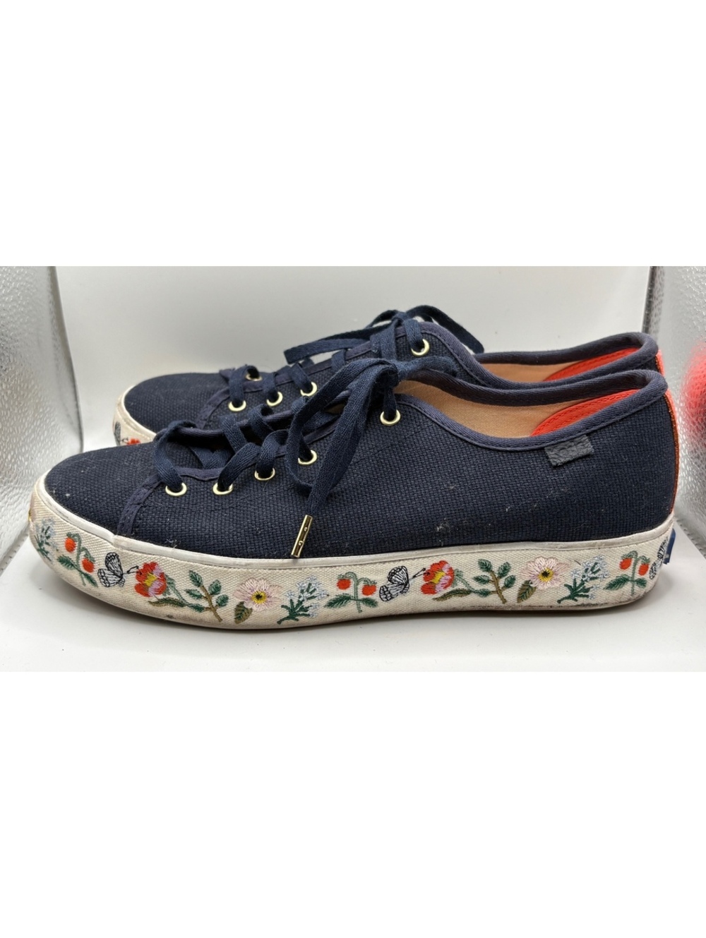 Keds Navy Blue Floral Embroidered Foxing Canvas Sneakers Women’s Size 7 M